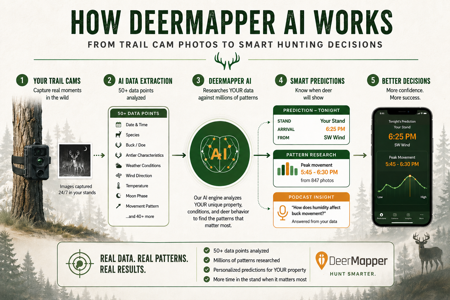 How DeerMapper AI works — from trail cam photos to smart hunting decisions